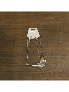 NWT Sophia Collection Angular Metal Necklace Earring Set Silver Gray 18" + 3"